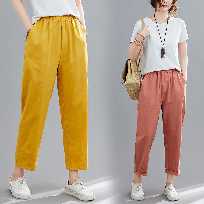 Casual cotton and linen pants with comfort waist banks