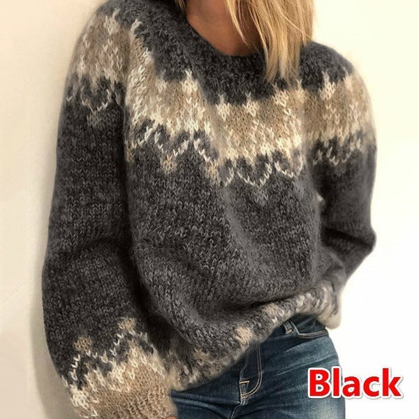 Casual Pullover Jacquard Sweater Autumn And Winter Fashion Knitted Tops Women's Clothing