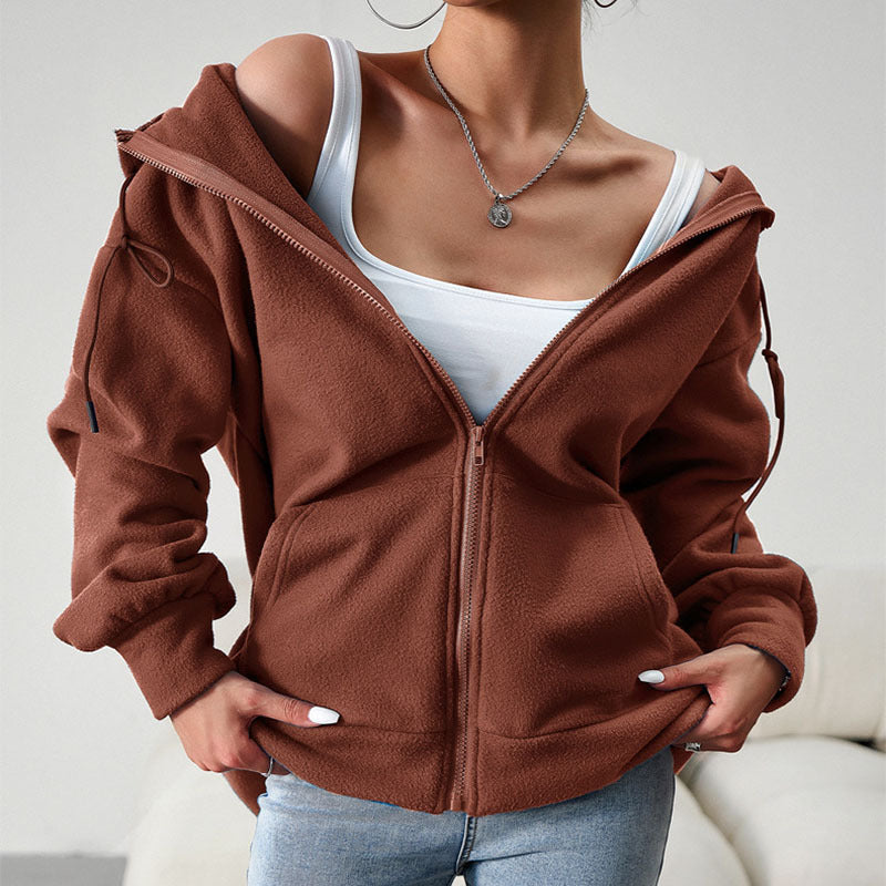 Hooded Cardigan Jacket With Pockets Loose Coat Women Solid Outwear Clothing