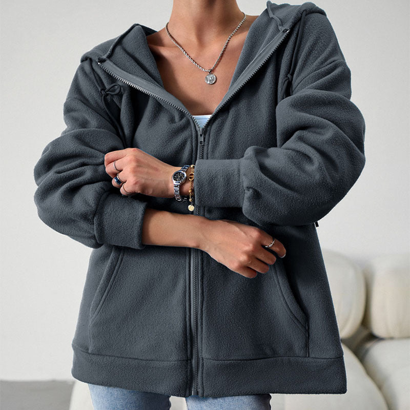 Hooded Cardigan Jacket With Pockets Loose Coat Women Solid Outwear Clothing