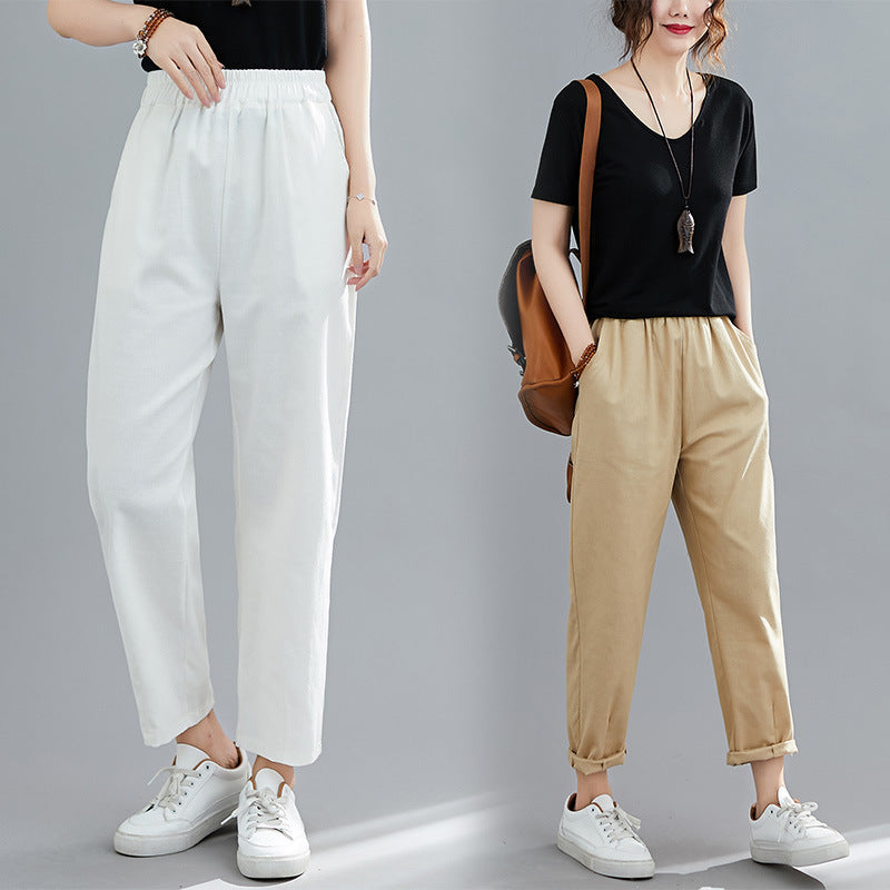 Casual cotton and linen pants with comfort waist banks