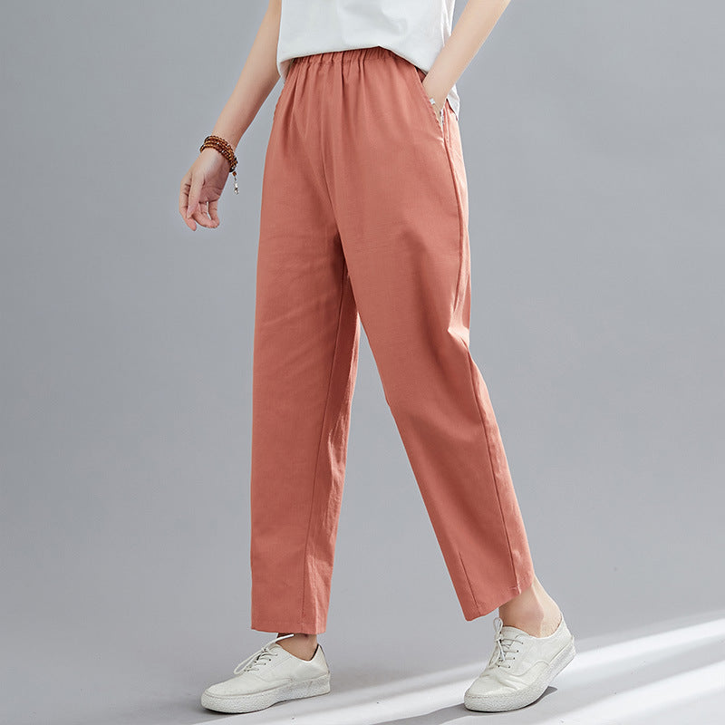 Casual cotton and linen pants with comfort waist banks