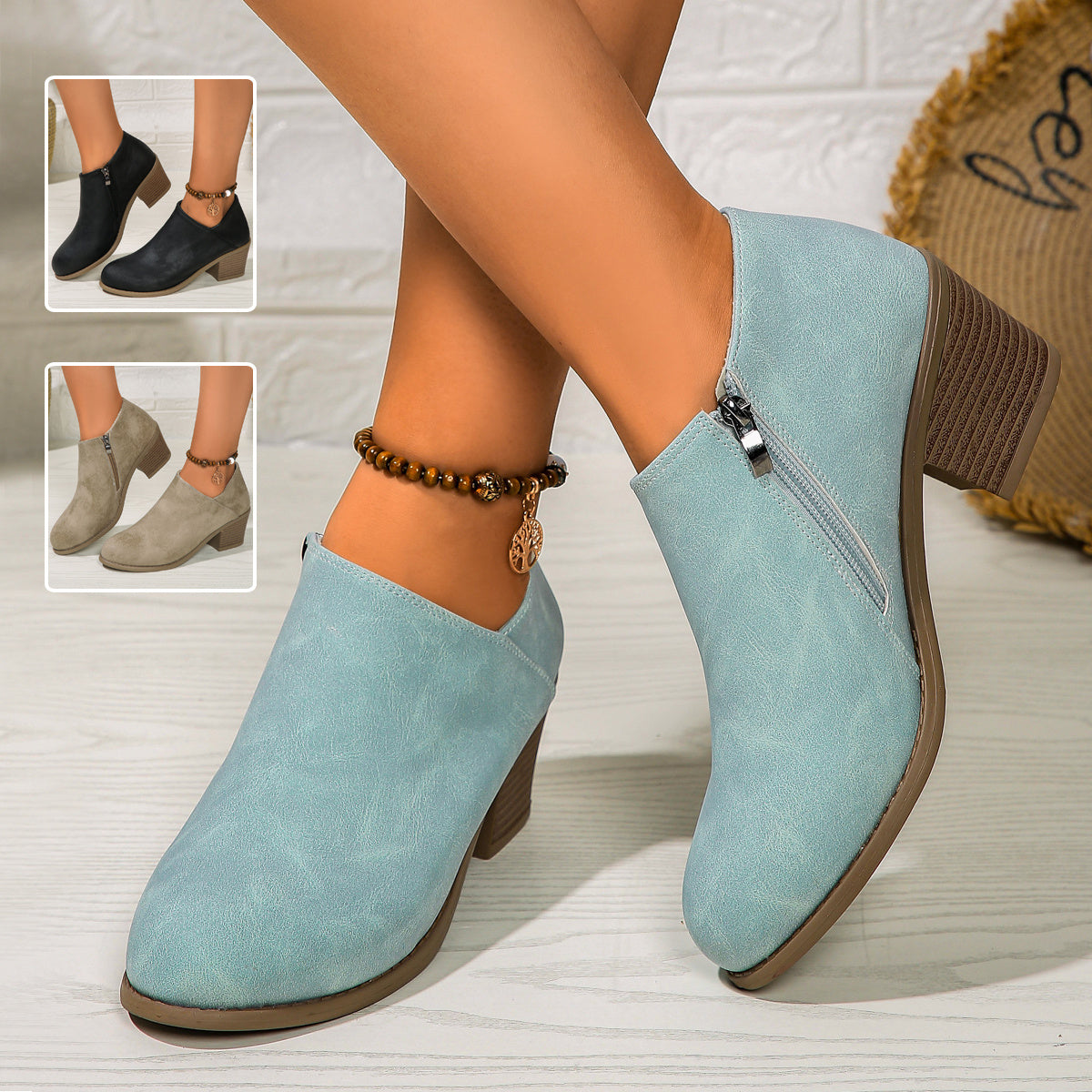 Ankle Boots With Side Zipper Fashion Fall Winter Short Boots For Women