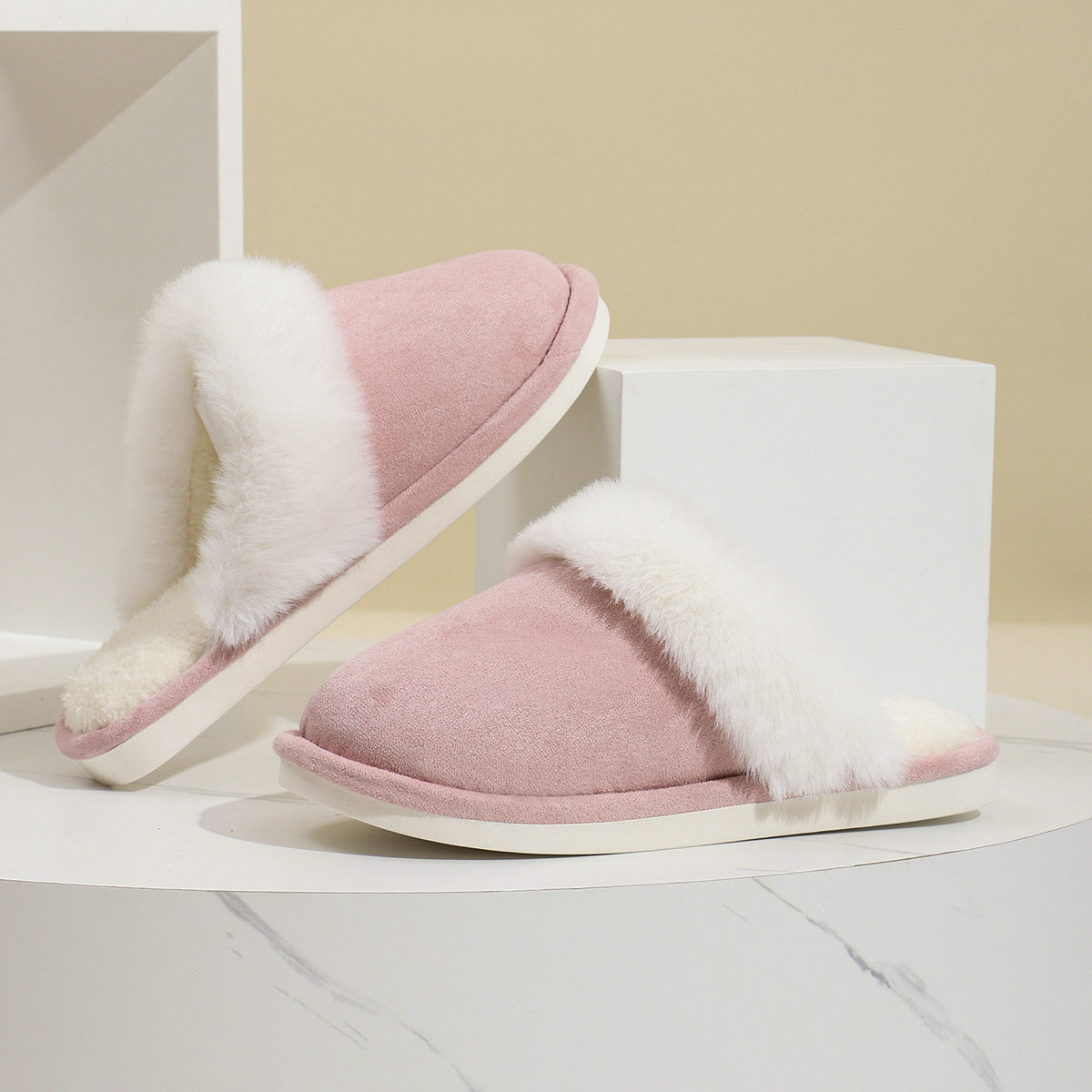 Winter Warm Plush Slippers Home Indoor Non-slip Bedroom Floor Soft Fuzzy Slipper For Couple Fashion Solid House Shoes